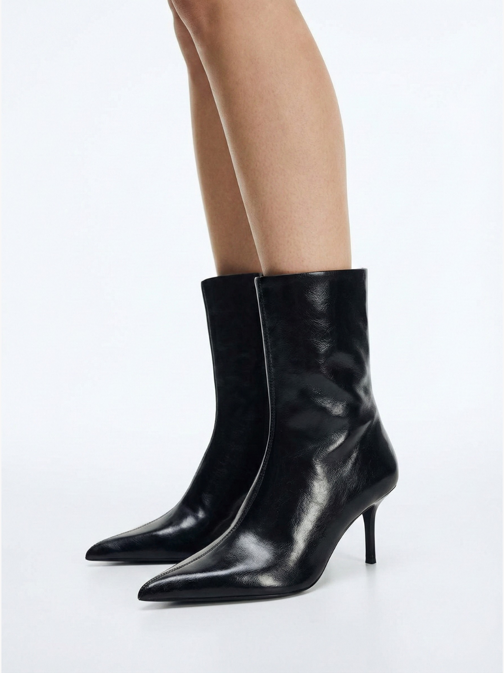 Women’s Black Pointed-Toe Heeled Ankle Boots