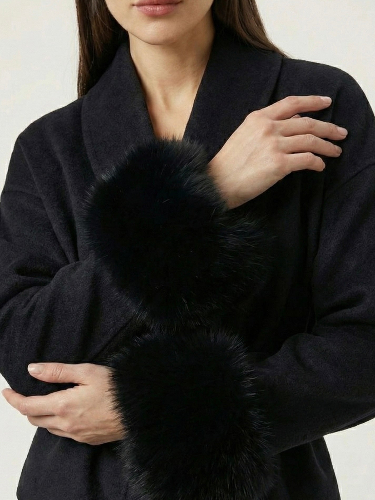 Beige Aura Belted Coat with Faux Fur Cuffs