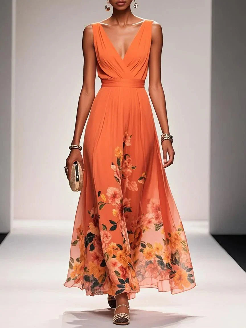 Serena | Women Floral Chiffon Summer Maxi Dress