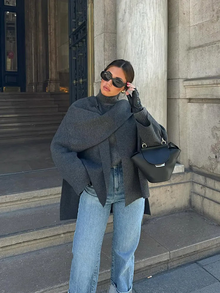 Elegant Neck Cape Coat for Women