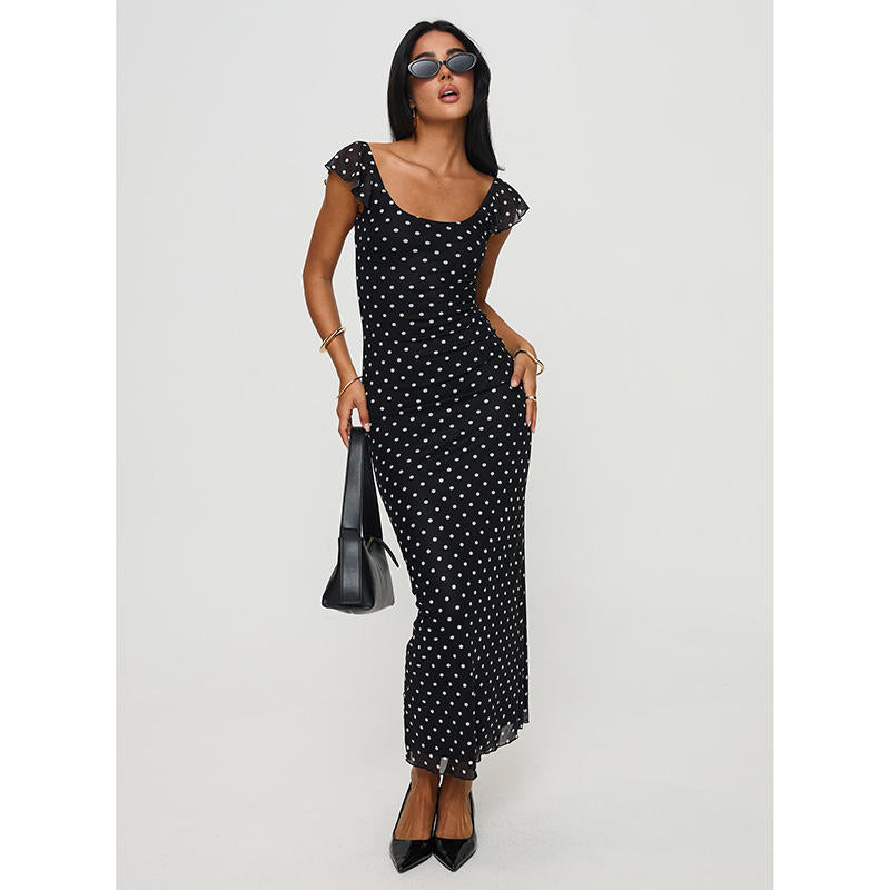 Maria | Elegant Maxi Dress Black Polka Dot