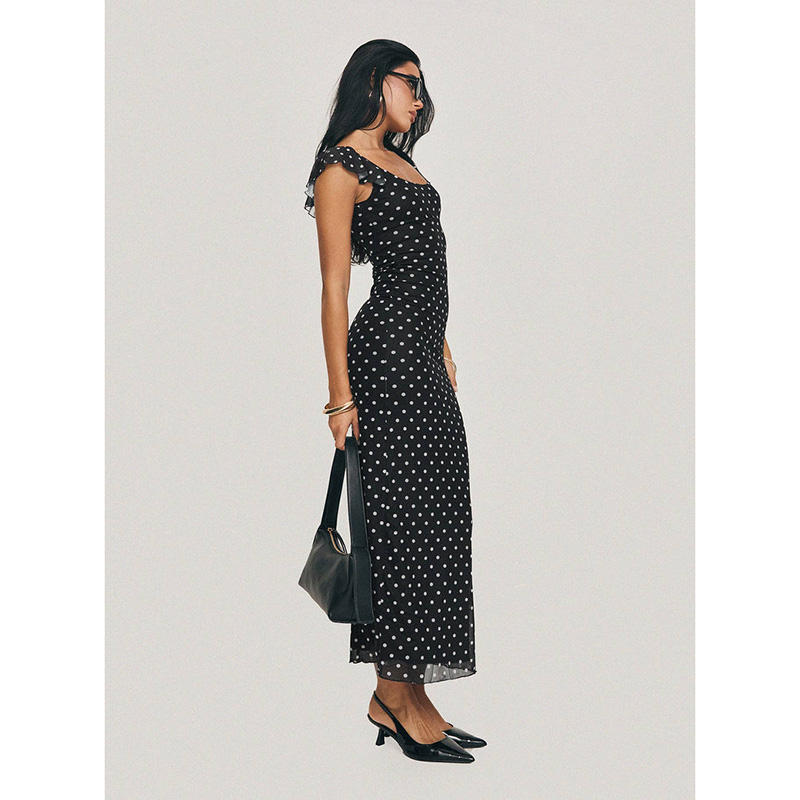 Maria | Elegant Maxi Dress Black Polka Dot