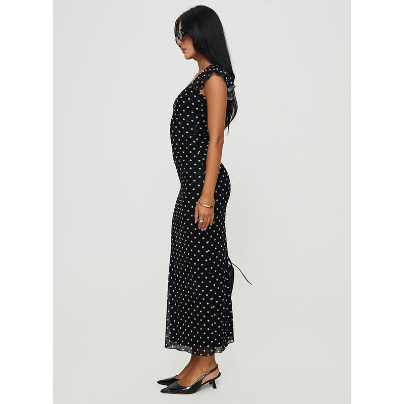 Maria | Elegant Maxi Dress Black Polka Dot