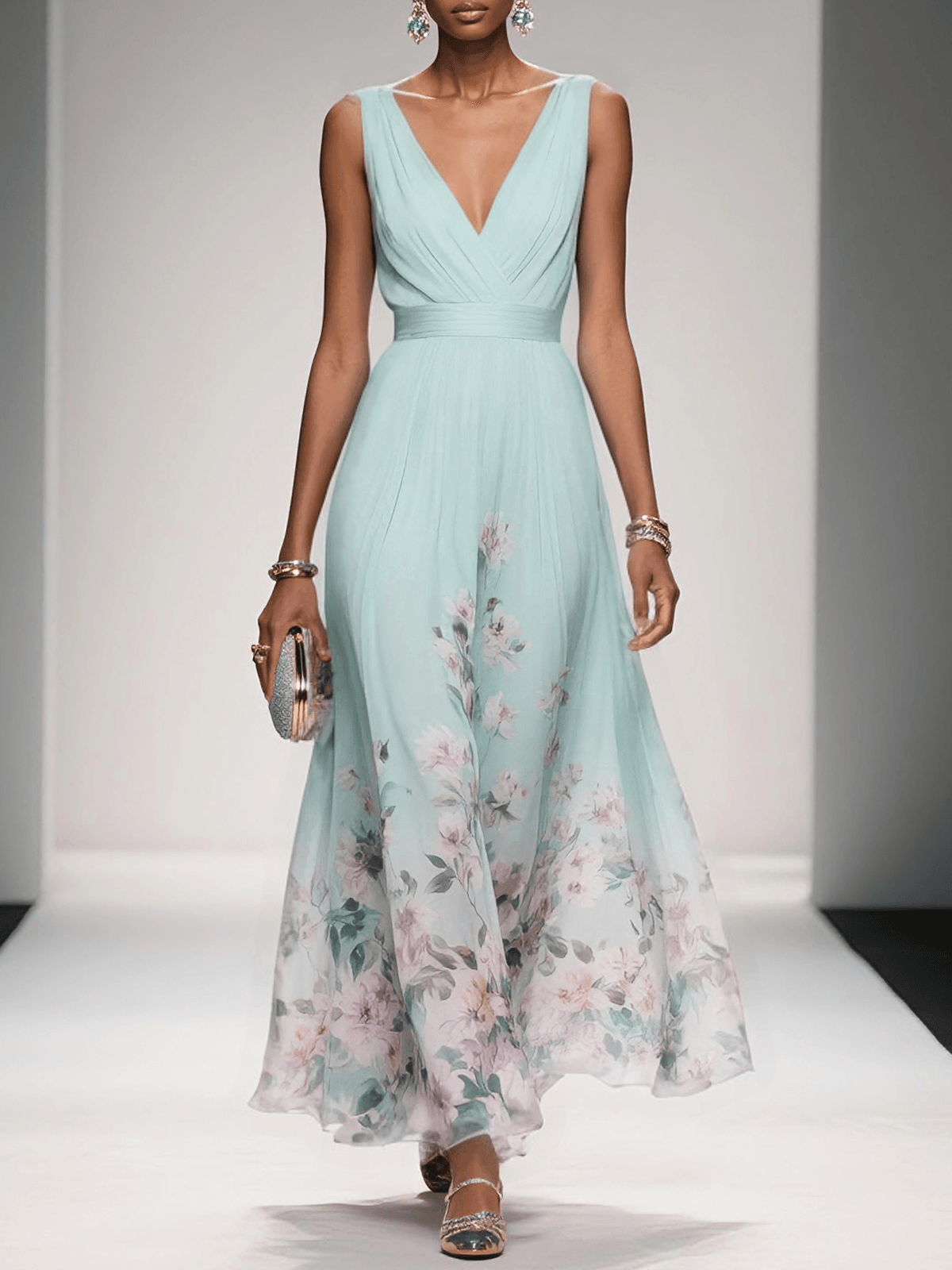 Serena | Women Floral Chiffon Summer Maxi Dress