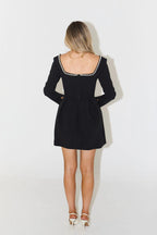 Clara | Pearl Trim Long Sleeve Mini Dress – Elegant Cocktail Silhouette