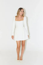 Clara | Pearl Trim Long Sleeve Mini Dress – Elegant Cocktail Silhouette