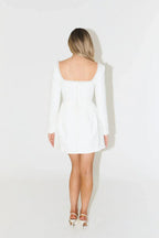 Clara | Pearl Trim Long Sleeve Mini Dress – Elegant Cocktail Silhouette