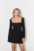 Clara | Pearl Trim Long Sleeve Mini Dress – Elegant Cocktail Silhouette