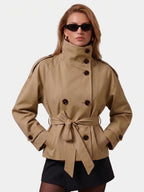 Cropped Belted Trench Jacket (Beige)
