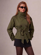 Cropped Belted Trench Jacket (Green)