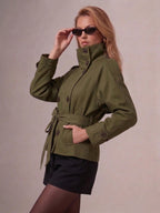Cropped Belted Trench Jacket (Green)