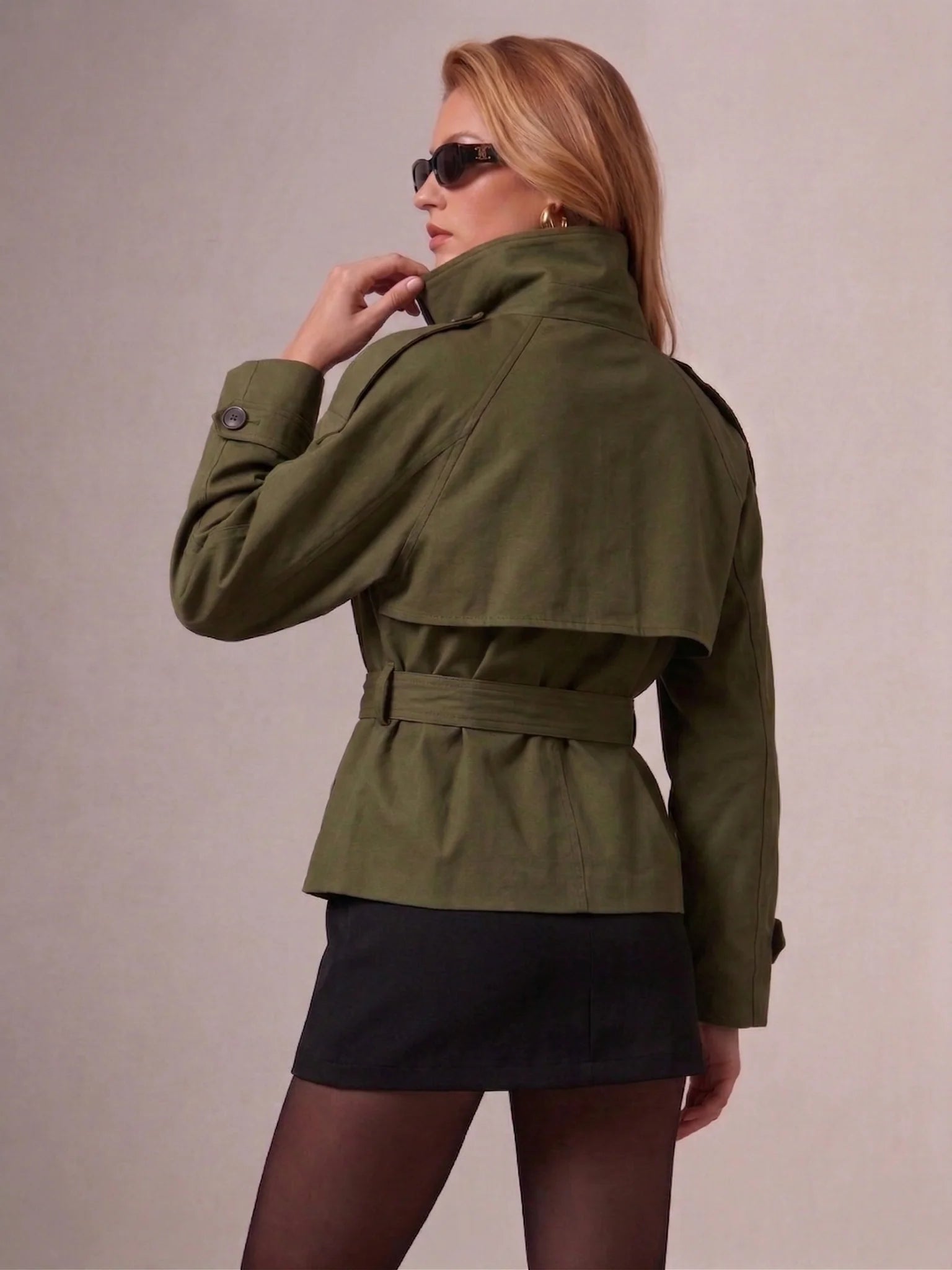 Cropped Belted Trench Jacket (Green)
